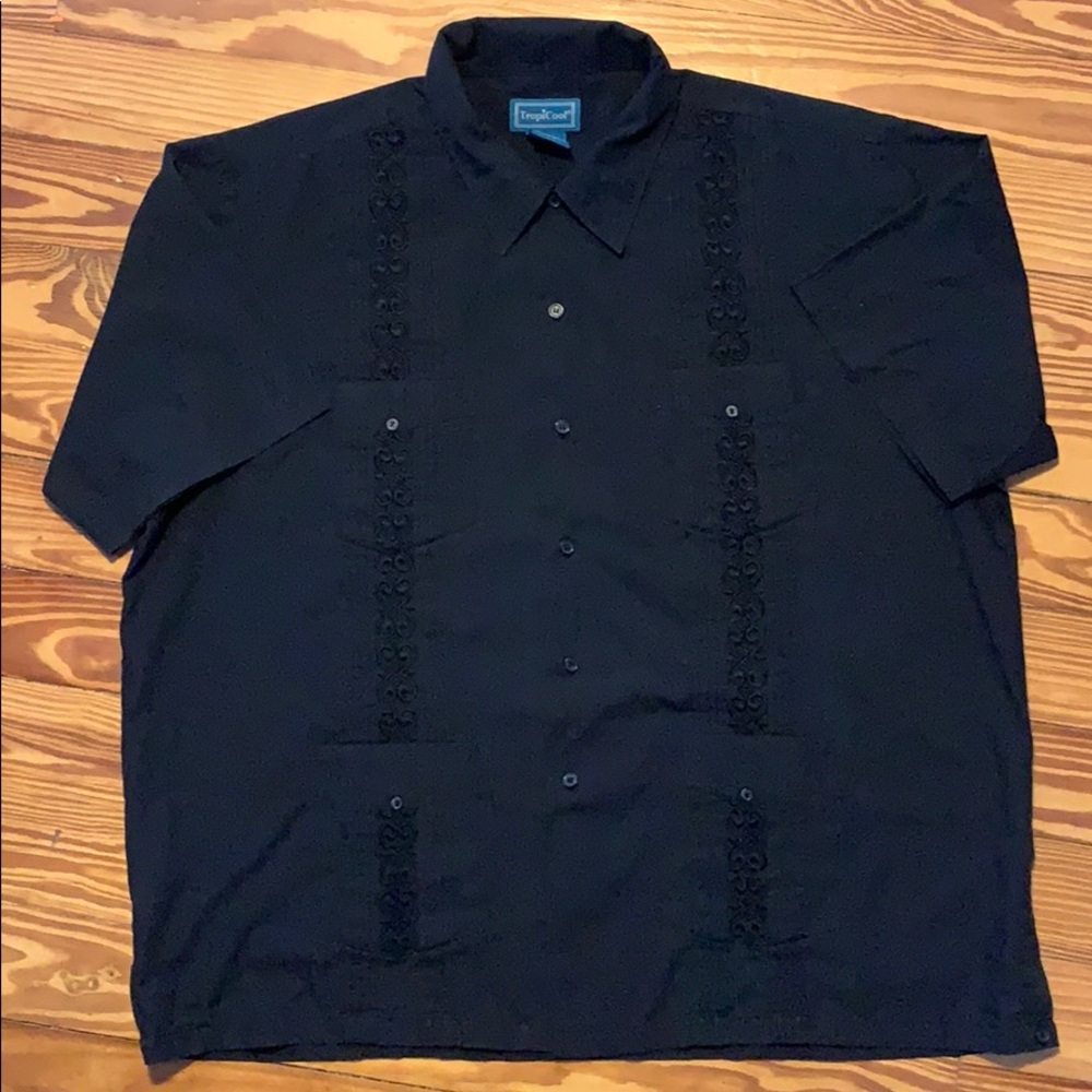 TropicCool Black Four-Pocketed Hawaiian Button Up